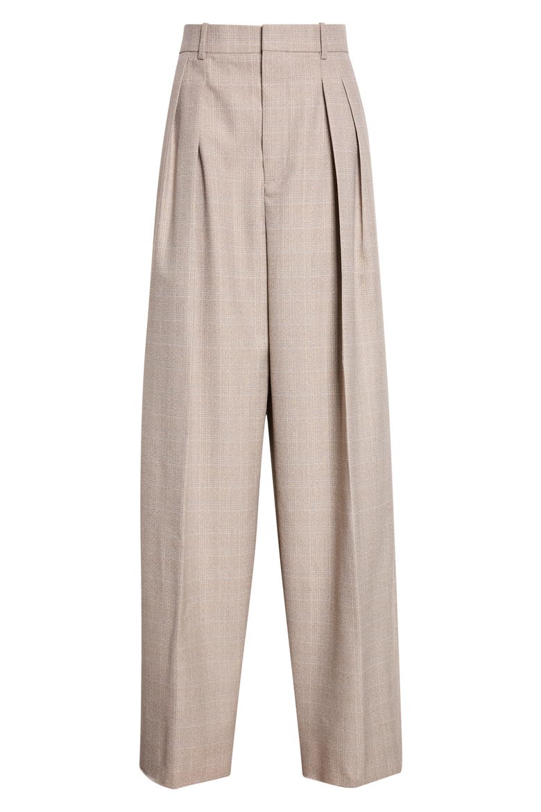 Prince of Wales Wool Wide Leg Trousers, Main, color, 2207 SILT/ STUCCO MELANGE