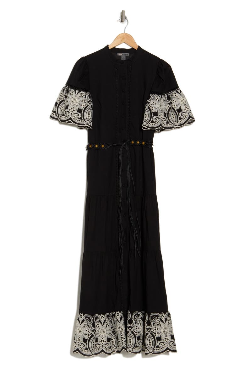 Southampton Embroidered Maxi Dress, Alternate, color, BLACK/ GARDENIA