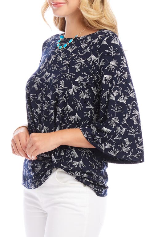 Karen Kane Floral Flare Sleeve Pick-up Top In Navy Print