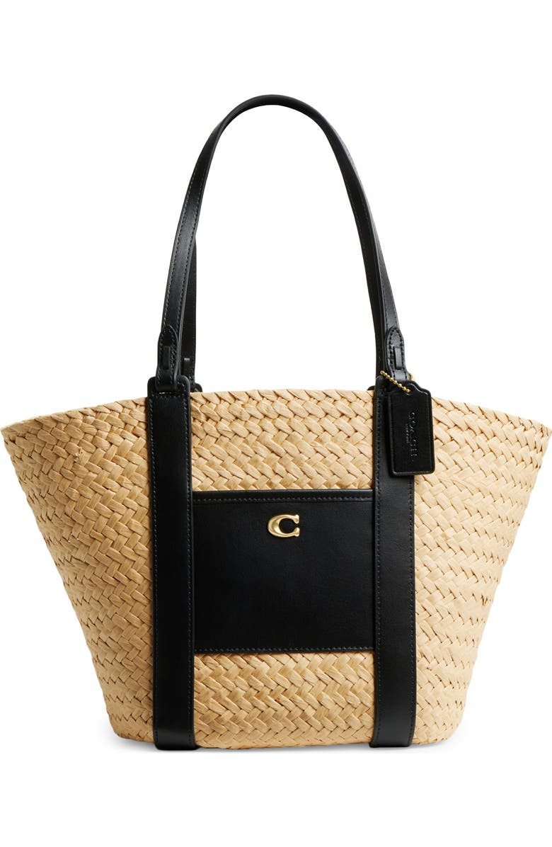 COACH Small Straw Pocket Tote, Main, color,