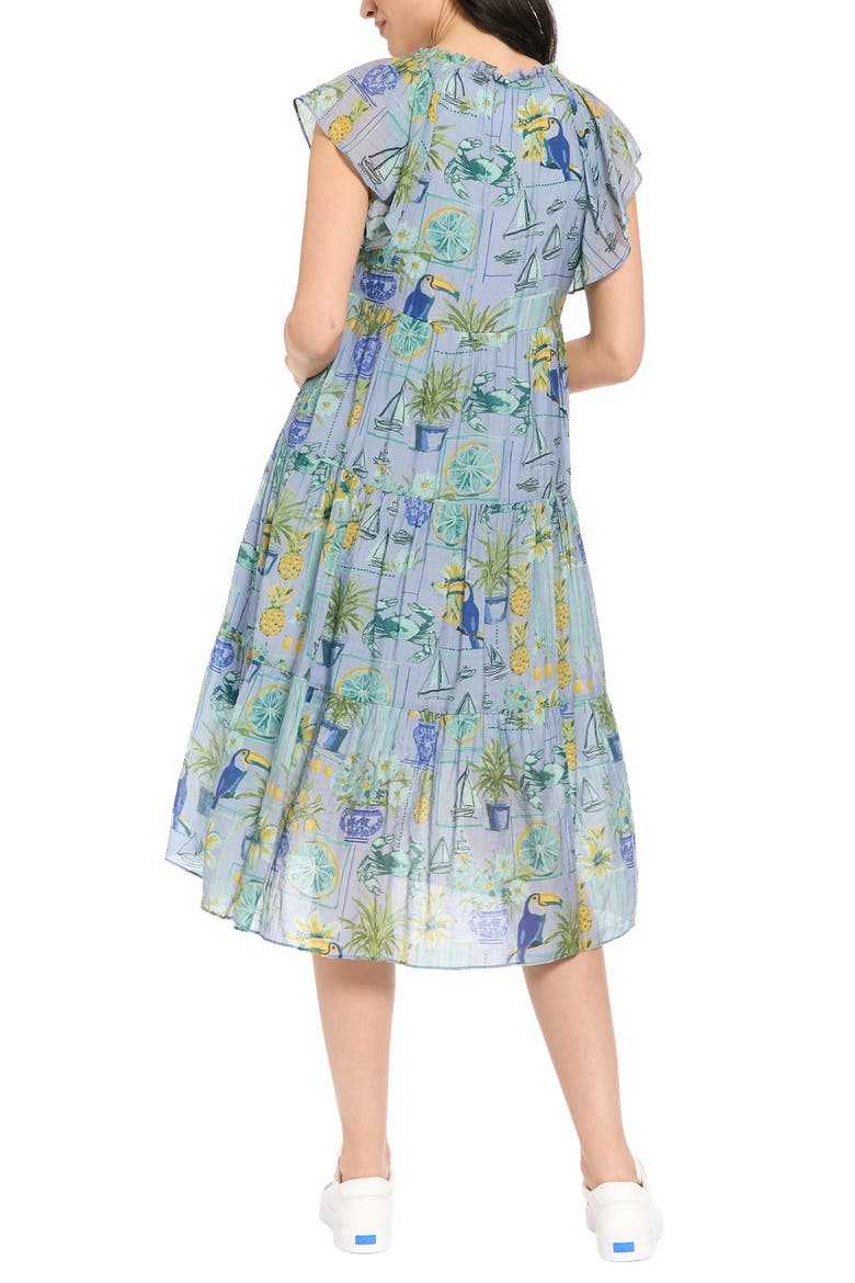Flutter Sleeve Tiered Midi Dress, Alternate, color, RAIN WASHED/HARBOR BLUE