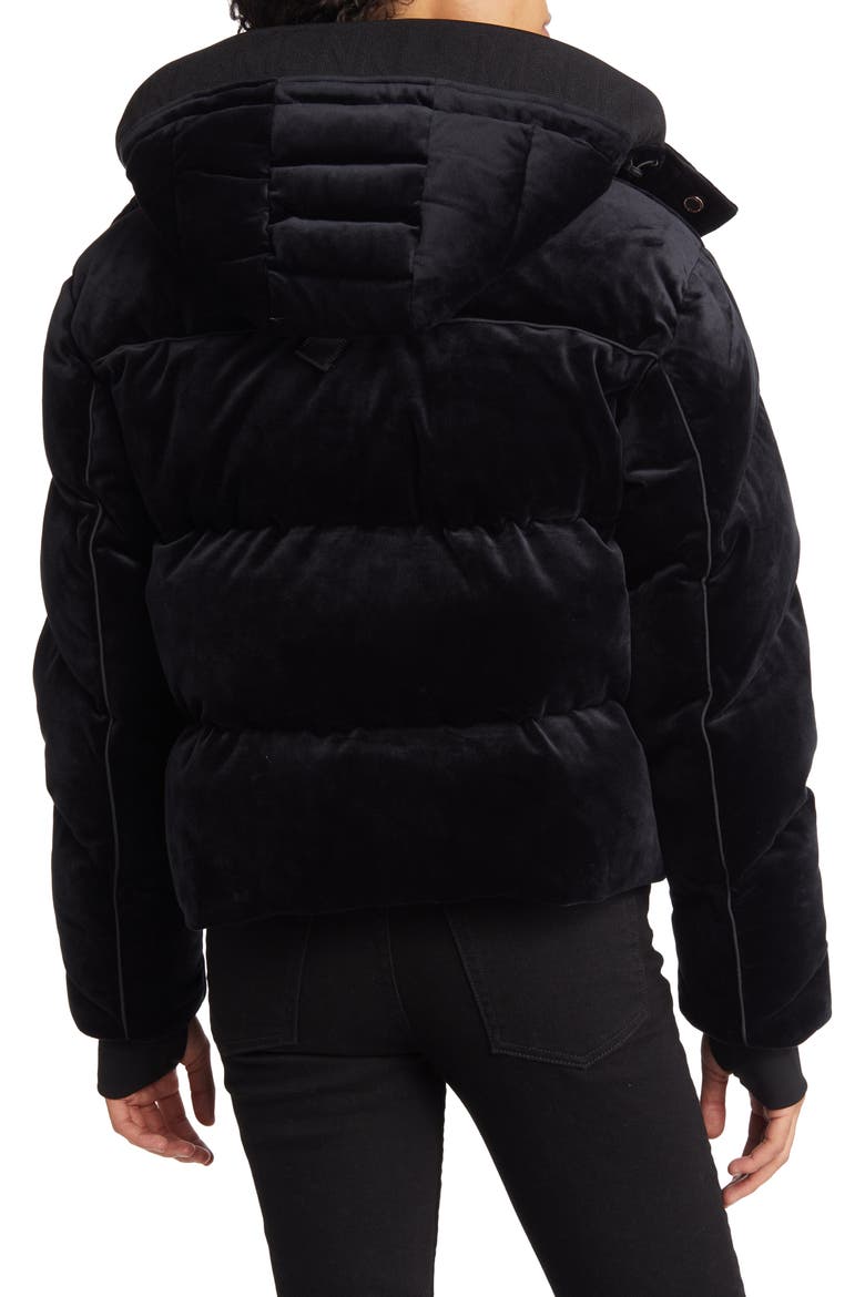 Seville Down Velvet Puffer Jacket, Alternate, color, BLACK