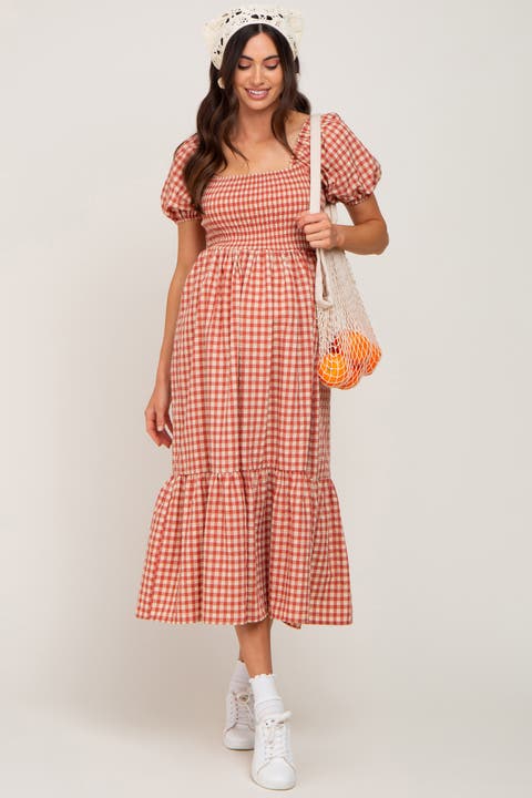 Gingham Smocked Midi Dress