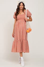 PinkBlush Gingham Smocked Midi Dress
