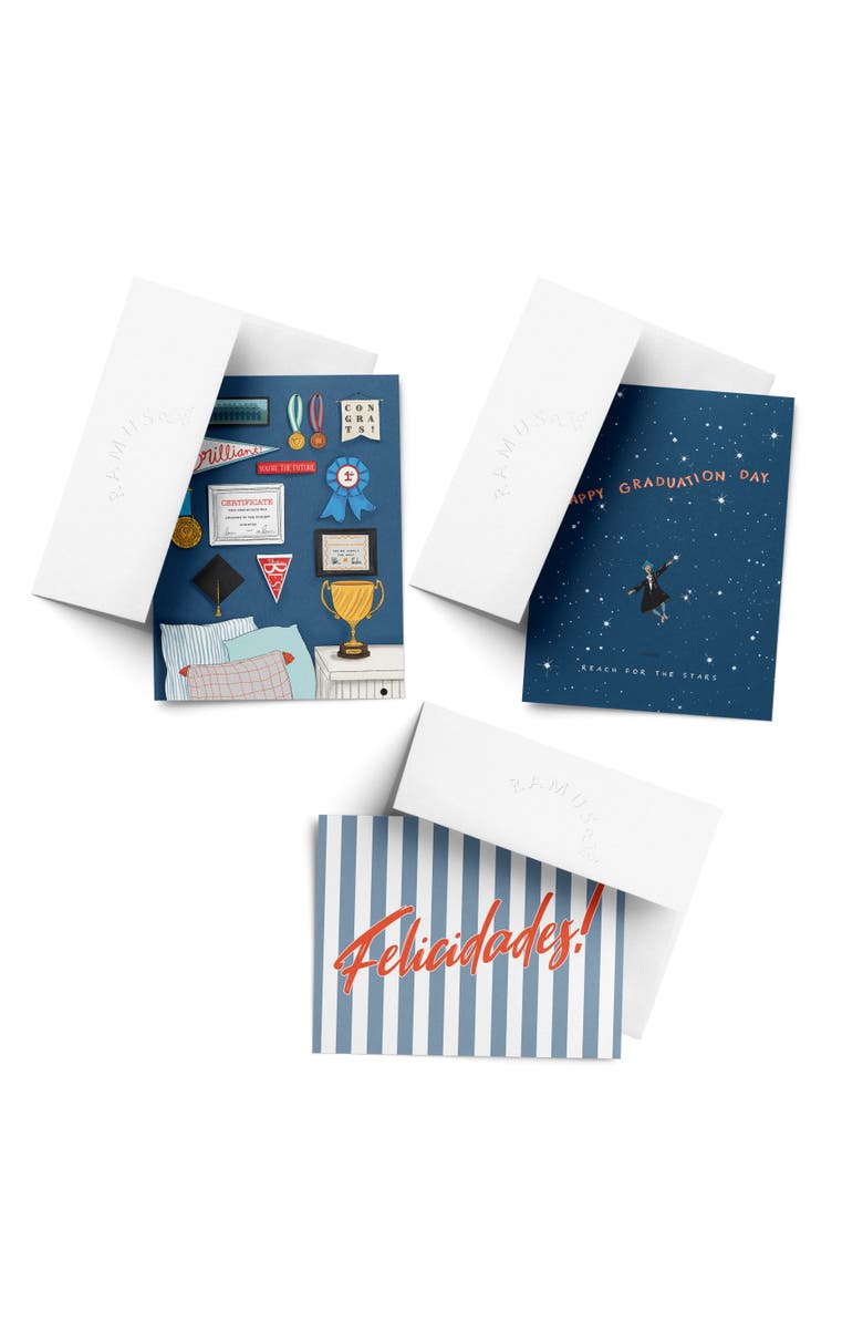 Ramus & Co Celebration/Graduation Greeting Card Pack Sets (3 ct, Assorted) Wall Of Achievements, Stars Graduation, Felicidades, Main, color, Multi-Pack