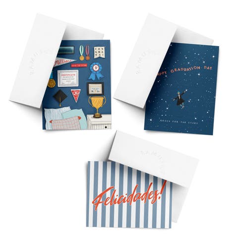 Celebration/Graduation Greeting Card Pack Sets (3 ct, Assorted) Wall Of Achievements, Stars Graduation, Felicidades