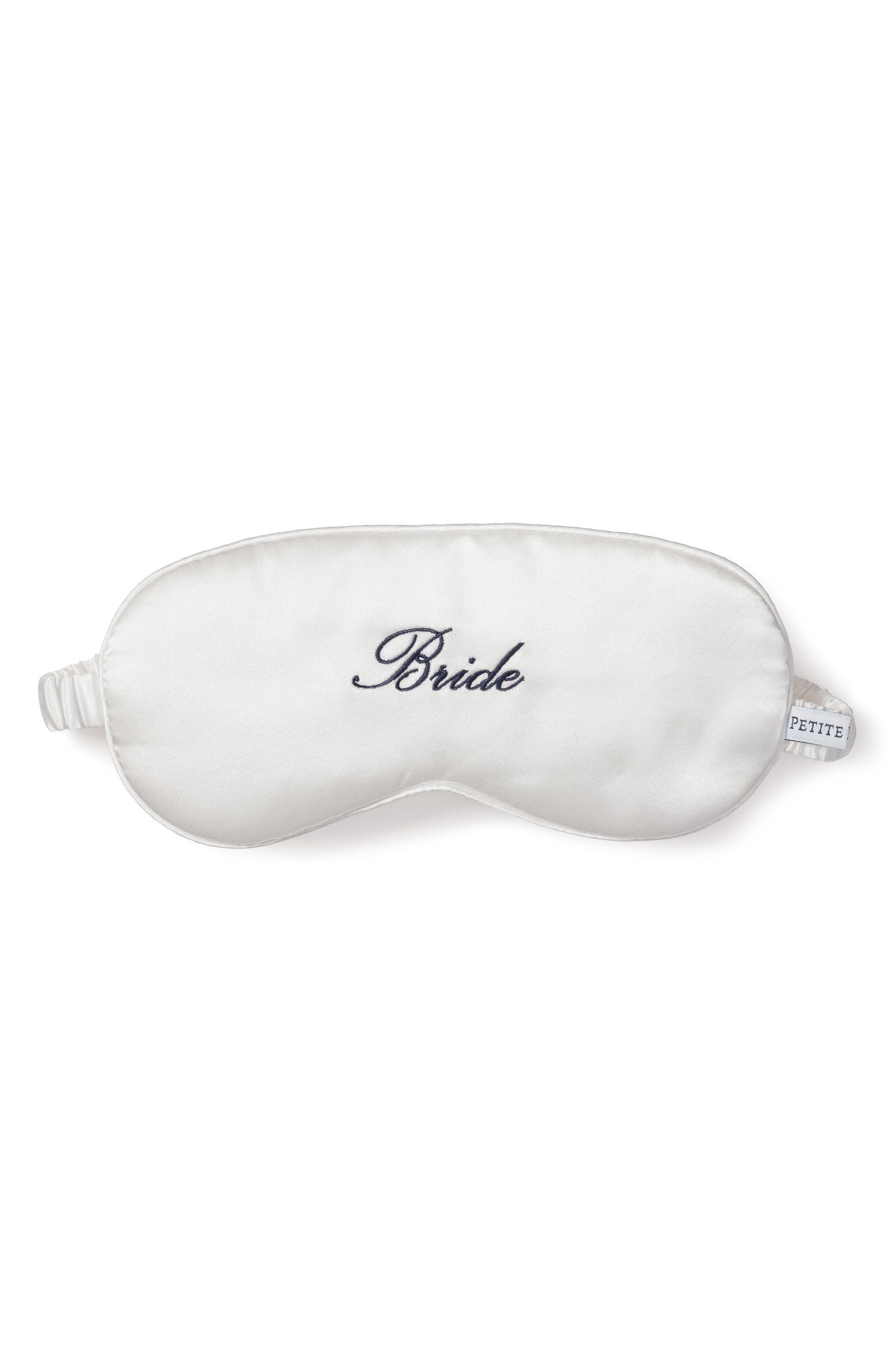 Petite Plume Bride Embroidered Silk Sleep Mask in White 
