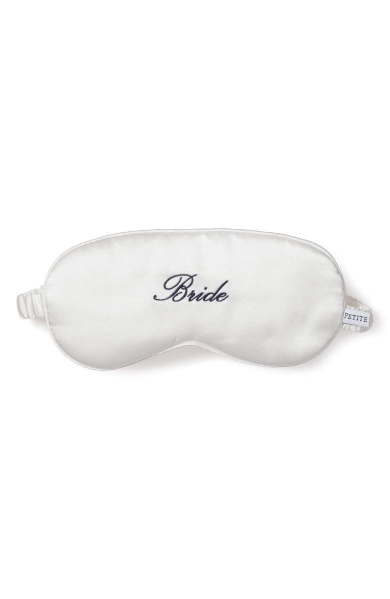 Petite Plume Bride Embroidered Silk Sleep Mask, Main, color, White