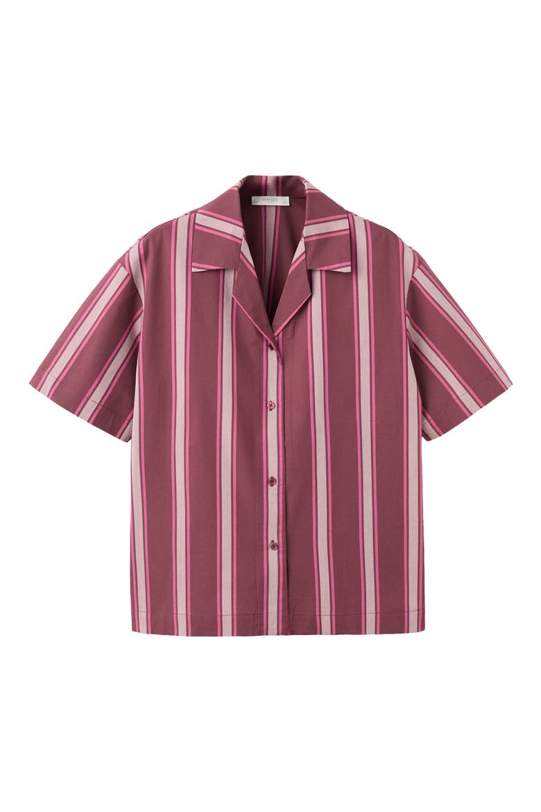 Stripe Short Sleeve Cotton Pajama Top, Alternate, color, FUCHSIA
