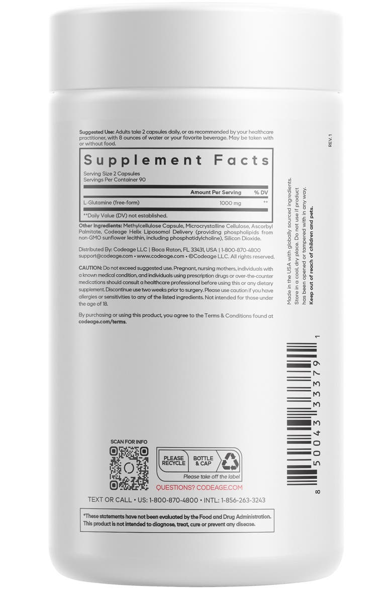 Liposomal L-Glutamine 1000mg Capsules Supplement, Alternate, color, White