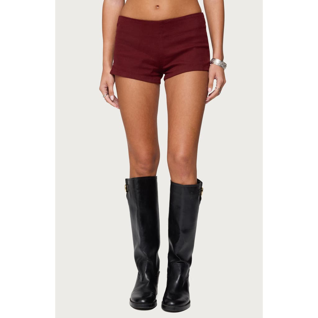 Edikted Dinah Low Rise Denim Micro Shorts In Red