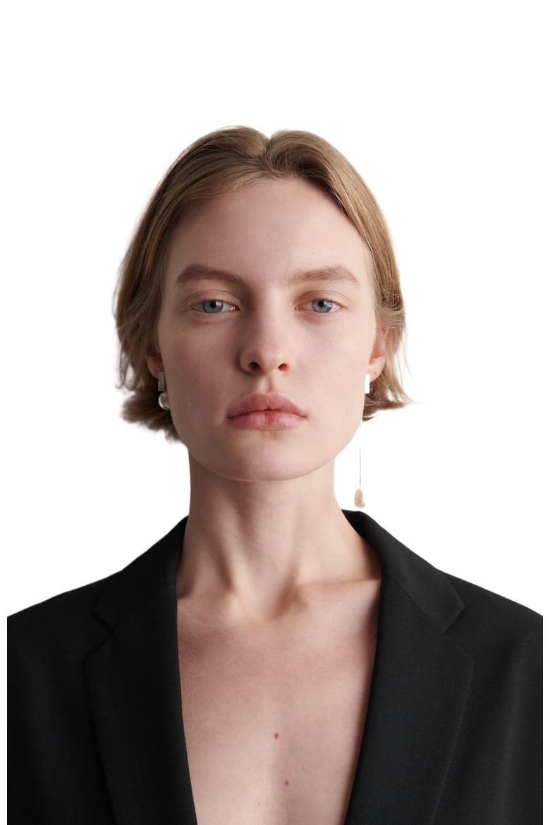 Mismatched Rectangular Pearl Drop Earrings, Alternate, color, SILVER