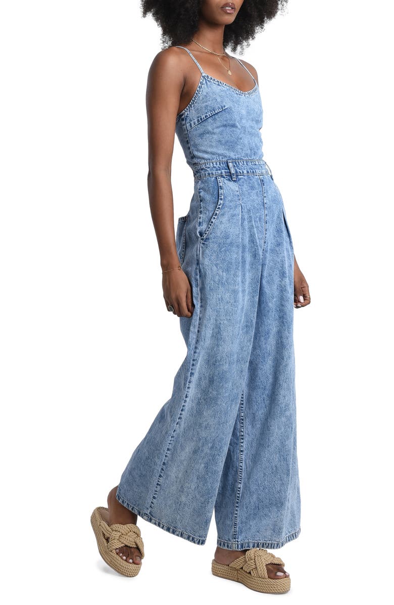 Molly Bracken Lace-Up Back Denim Jumpsuit, Alternate, color, 