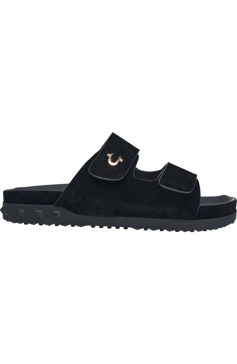 True Religion Sean Double Strap Metal Logo Sandal, Alternate, color, Black