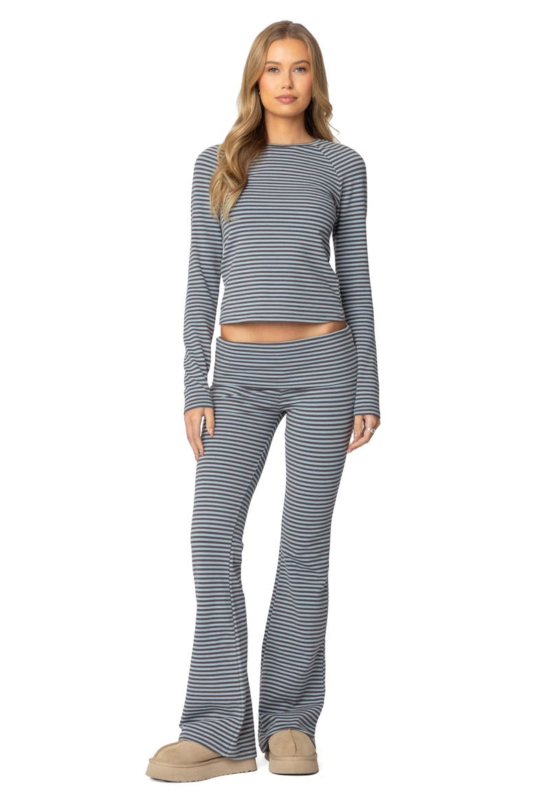 Kaeli Stripe Long Sleeve Crop Top, Alternate, color, NAVY