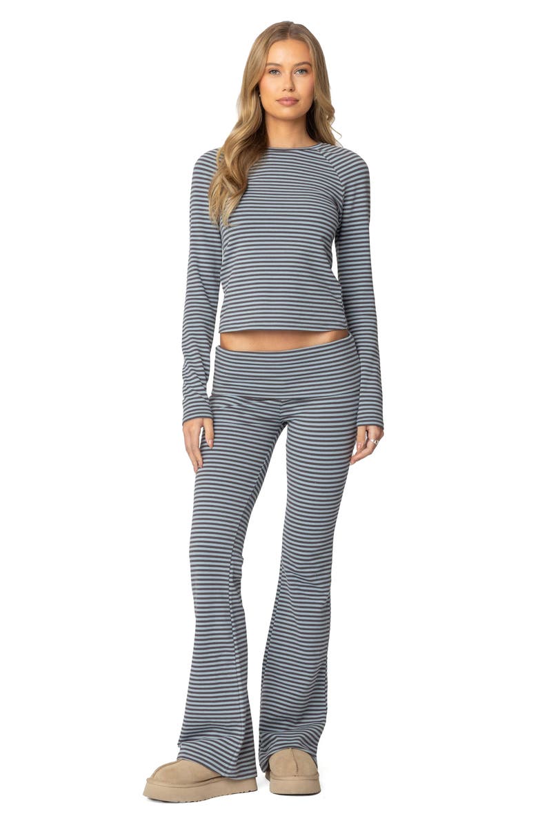 EDIKTED Kaeli Stripe Long Sleeve Crop Top, Alternate, color, Navy