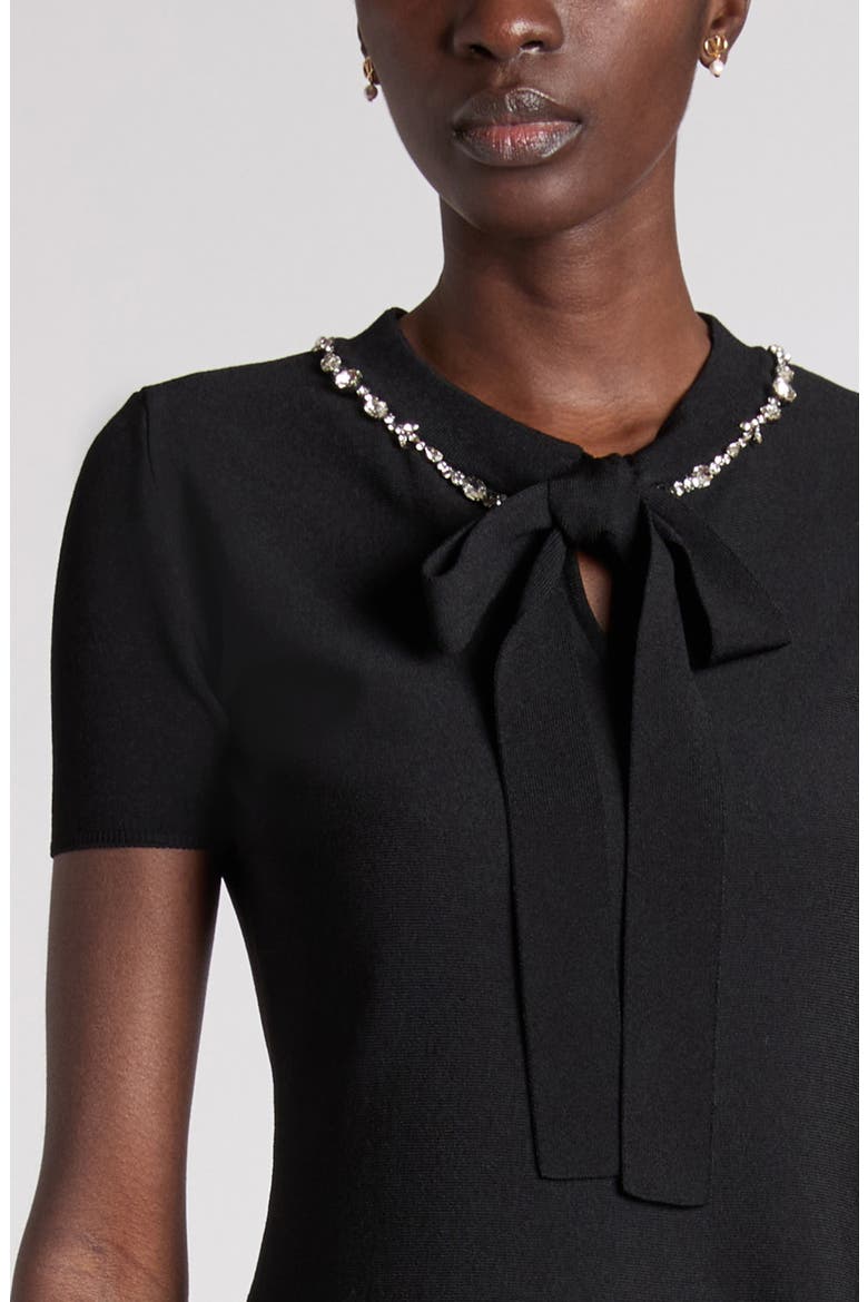 Rhinestone Embellished Fit & Flare Mini Sweater Dress, Alternate, color, BLACK
