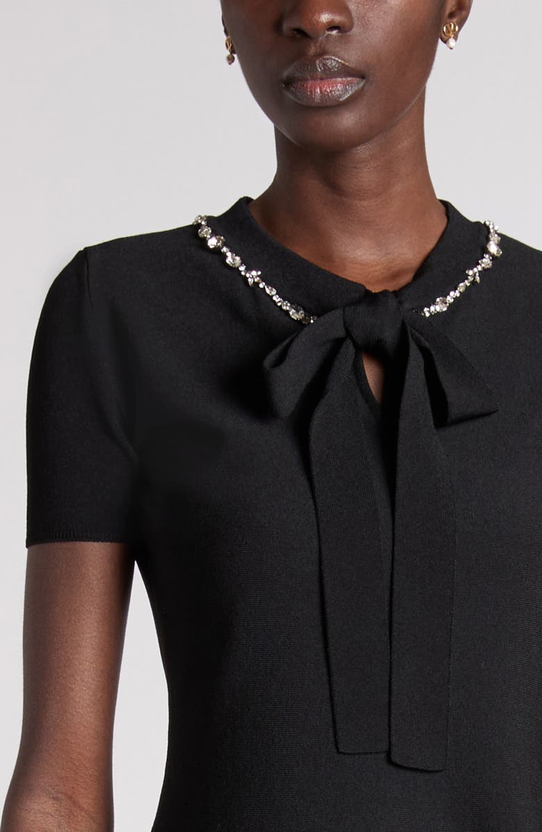 Valentino Garavani Rhinestone Embellished Fit & Flare Mini Sweater Dress, Alternate, color, Black