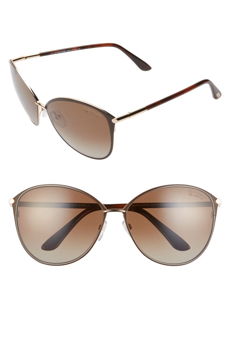 Penelope 59mm Gradient Polarized Cat Eye Sunglasses, Alternate, color, SHINY ROSE GOLD/ BROWN