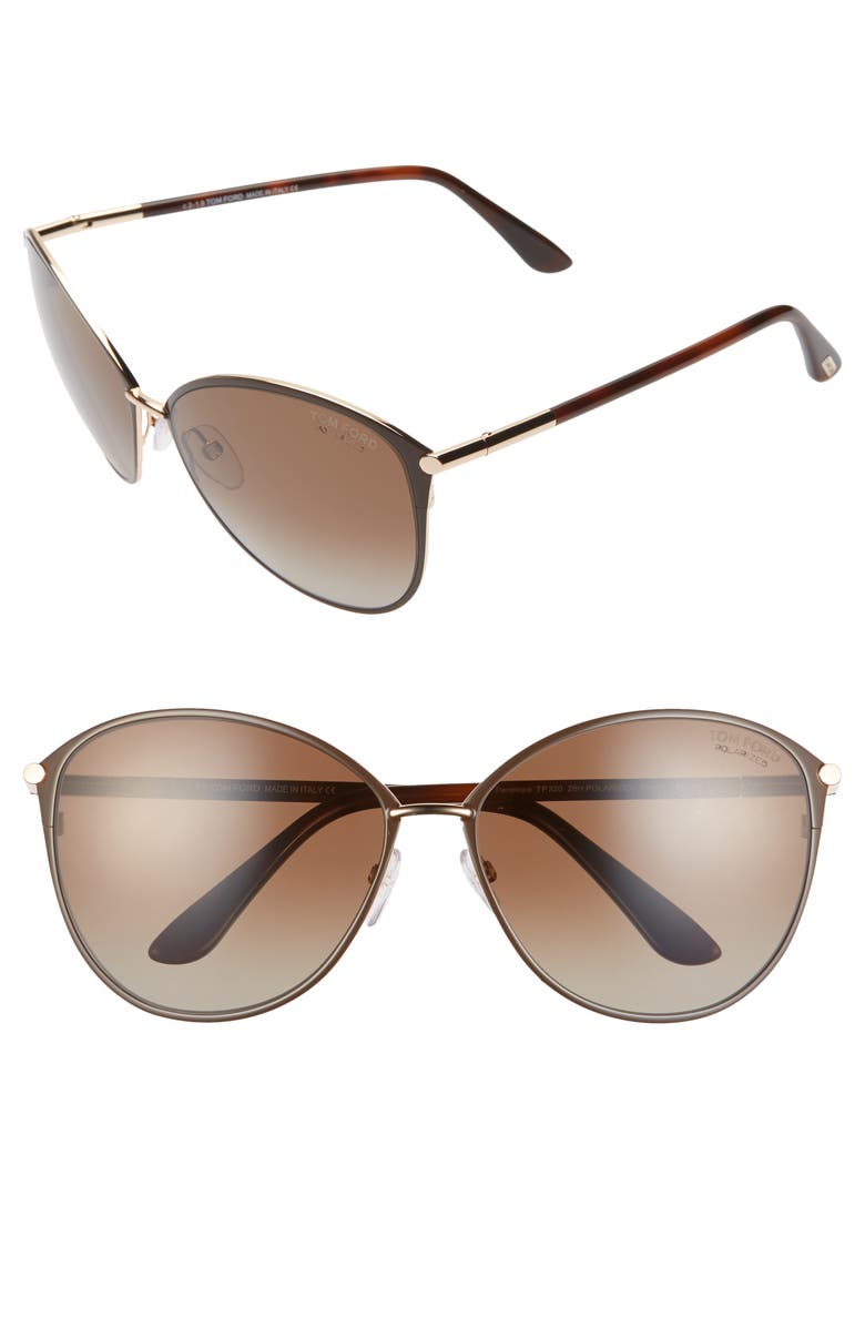 TOM FORD Penelope 59mm Gradient Cat Eye Sunglasses, Alternate, color, Shiny Rose Gold/ Brown