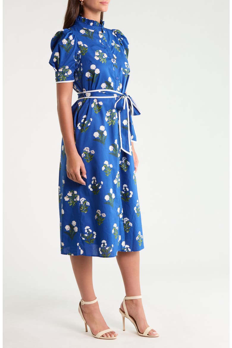 Gianny Puff Sleeve Tie Waist Midi Dress, Alternate, color, DUSTY-NAVY