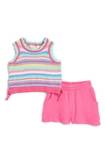 Jessica Simpson Knit Tank & Gauze Shorts Set In Pink