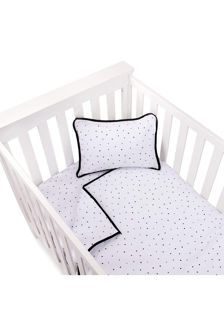 Baby Crib Bedding Sets Includes Crib Sheet, Quilted Blanket, Crib Skirt, and Baby Pillowcase, Alternate, color, Black & White Polka Dot