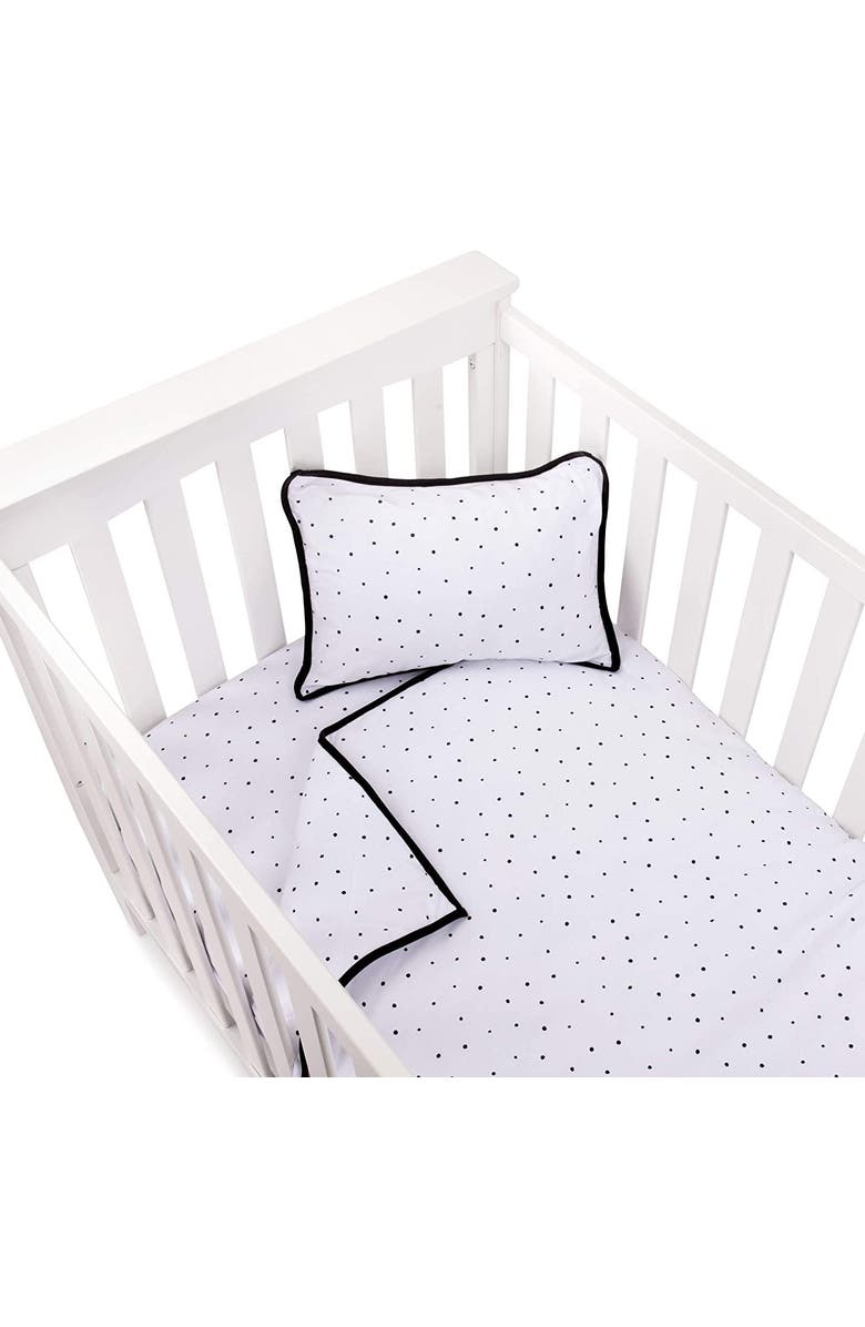Crib Set Baby Crib Bedding Sets Includes Crib Sheet, Quilted Blanket, Crib Skirt, and Baby Pillowcase, Alternate, color, Black & White Polka Dot