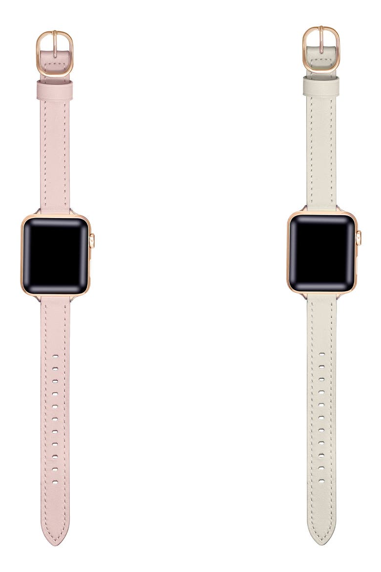 Set of 2 Faux Leather Watchbands, Alternate, color, BROWN