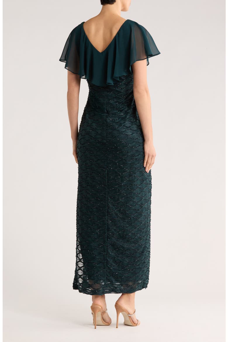 Beaded Ruffle Neck Gown, Alternate, color, DARK MALLARD