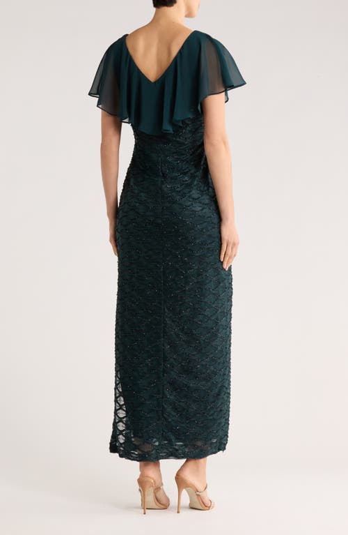 Connected Apparel Beaded Ruffle Neck Gown In Green