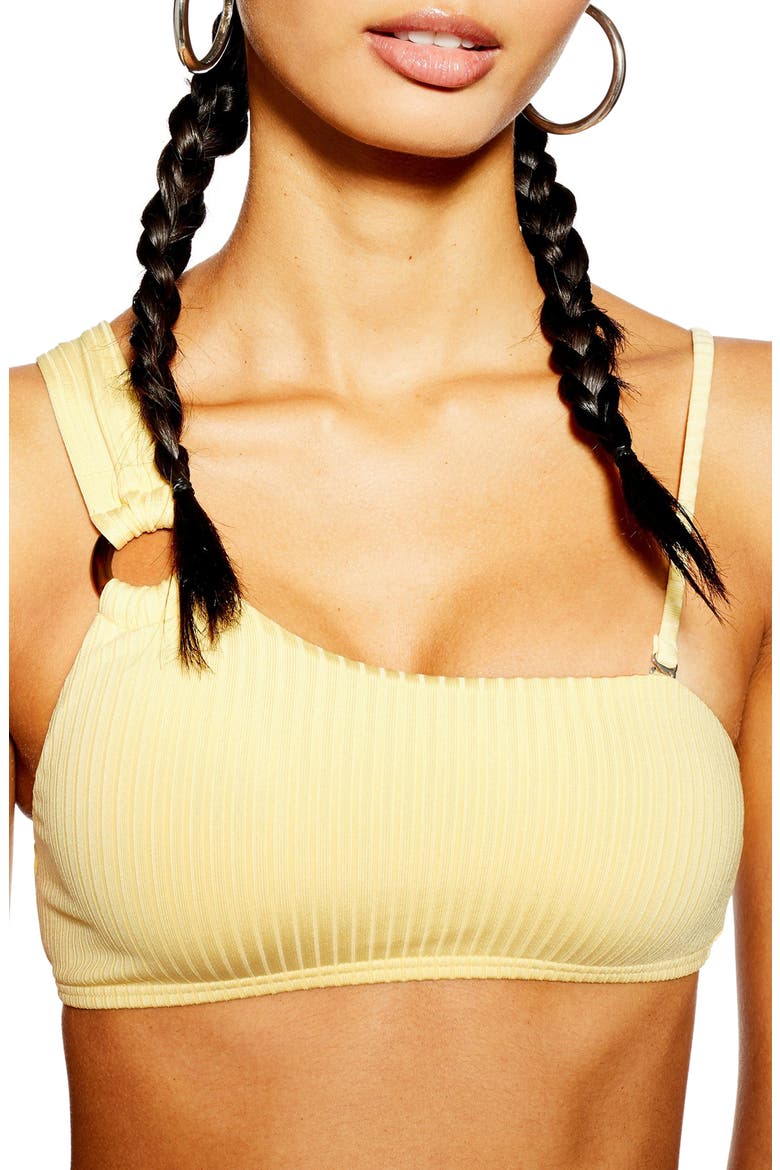 Ribbed Ring One-Shoulder Bikini Top, Main, color, YELLOW