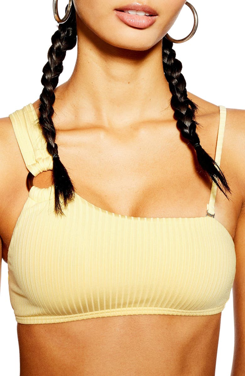 Topshop Ribbed Ring One-Shoulder Bikini Top, Main, color,