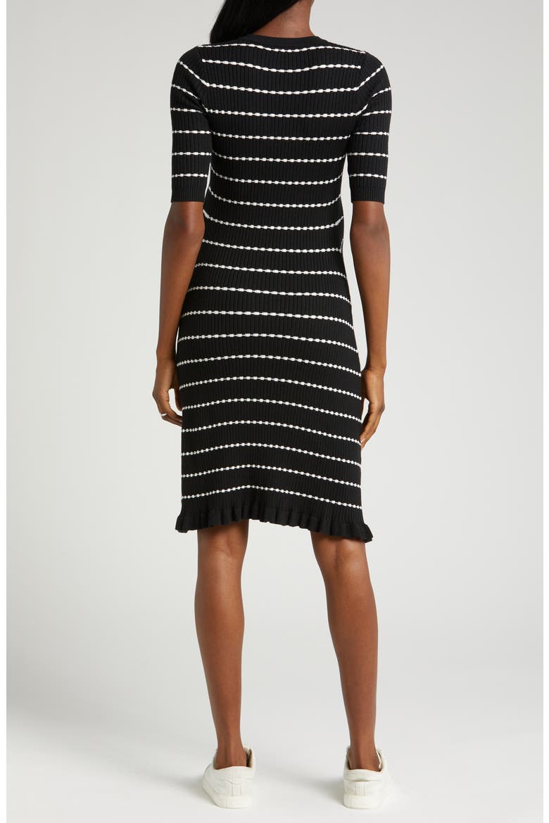 Women's Knee Length Striped Maternity & Nursing Sweater Dress in Cotton Knit, Alternate, color, BLACK & WHITE