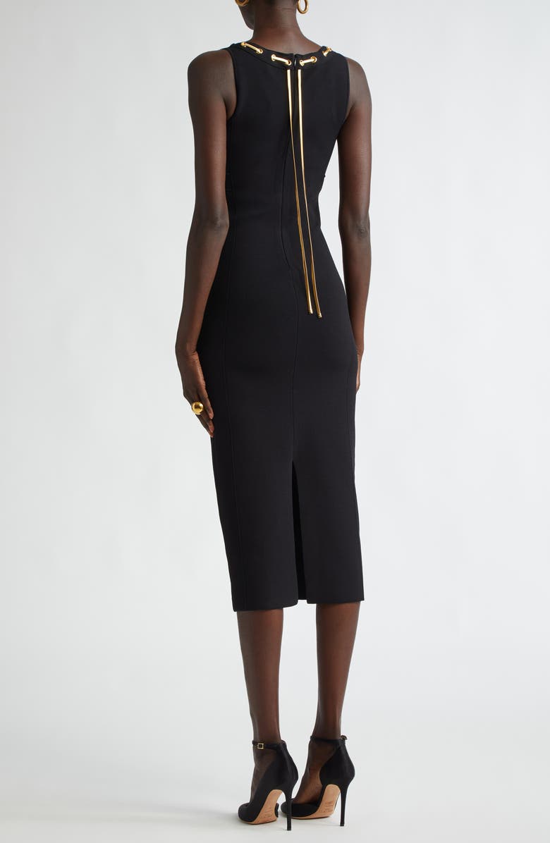 ST. JOHN Chain Embellished Milano Stitch Dress, Alternate, color, Black