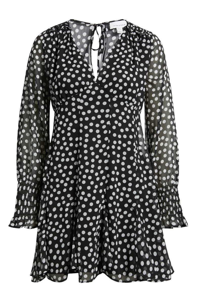 Topshop Polka Dot Long Sleeve Chiffon Minidress, Alternate, color, 