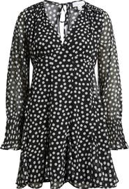 Topshop Polka Dot Long Sleeve Chiffon Minidress