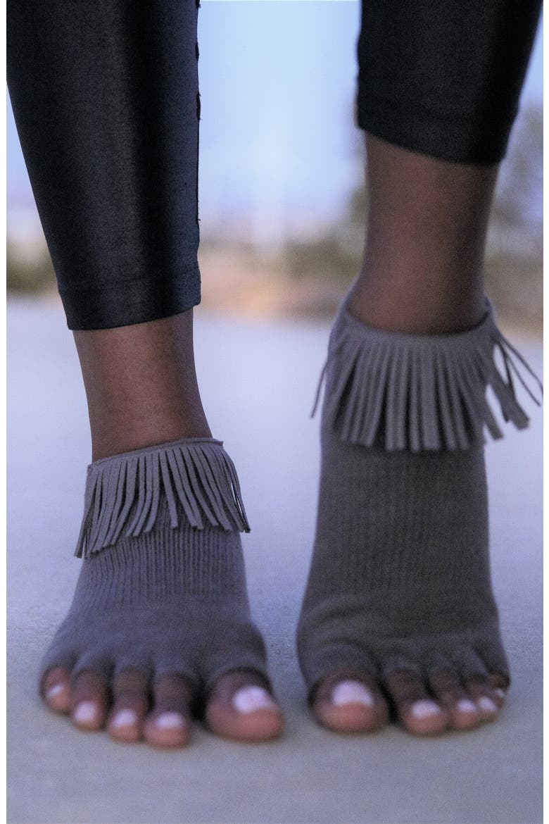 Assorted 2-Pack Fringe Open Toe Grip Socks, Alternate, color, BLACK - GRAY