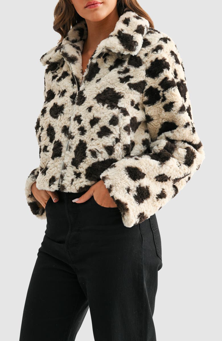All in Favor Animal Print High Pile Fleece Jacket, Alternate, color, Cream Chocolate