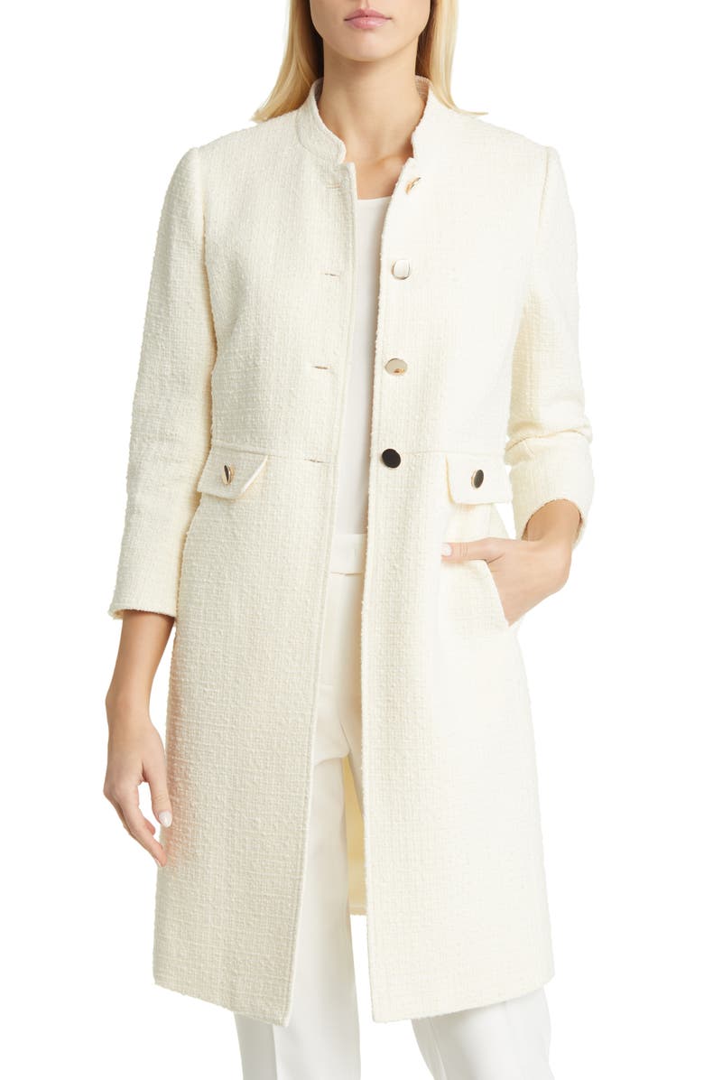 Anne Klein Tweed Overcoat, Main, color, 