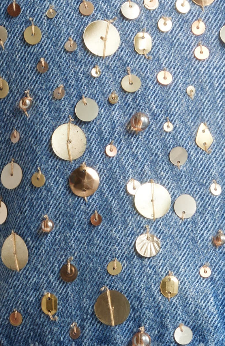 FRAME The Champagne Sequin Denim Crop Top, Alternate, color, Gold Embellished