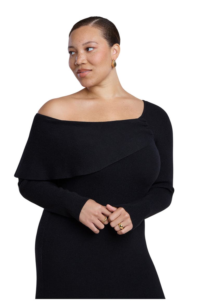 Off The Shoulder Sweater Midi Dress, Alternate, color, BLACK ONYX