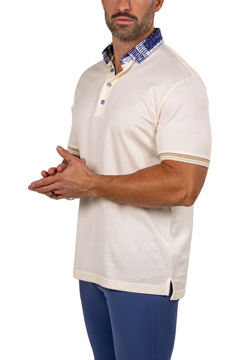 Marthyr Textured Contrast Collar Cotton Polo, Alternate, color, BEIGE