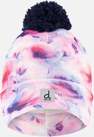 Deux par Deux Winter Floral Fleece-Lined Pompom Knit Hat