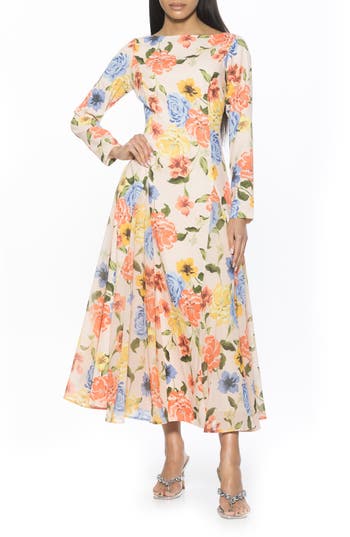 Alexia Admor Elodie Floral Long Sleeve Maxi Dress In Sand Floral