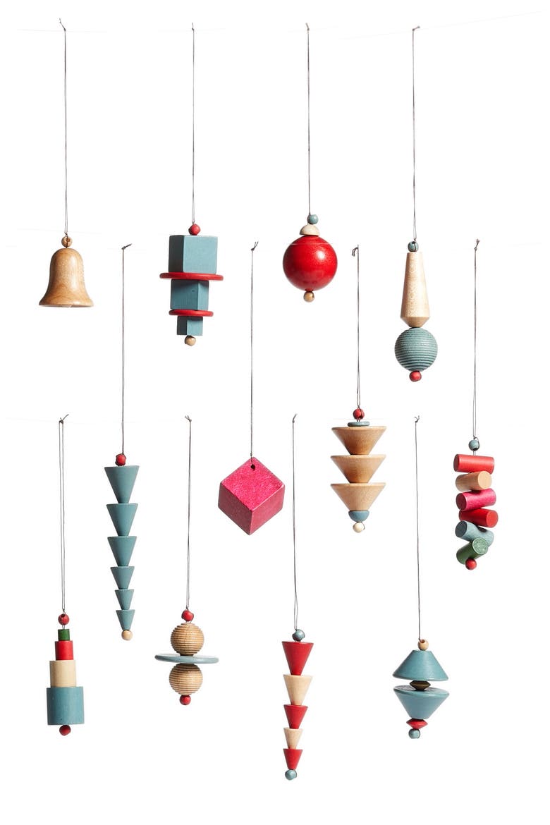 IC Design Bauhaus Set of 12 Wood Ornaments, Main, color, MULTI COLOR