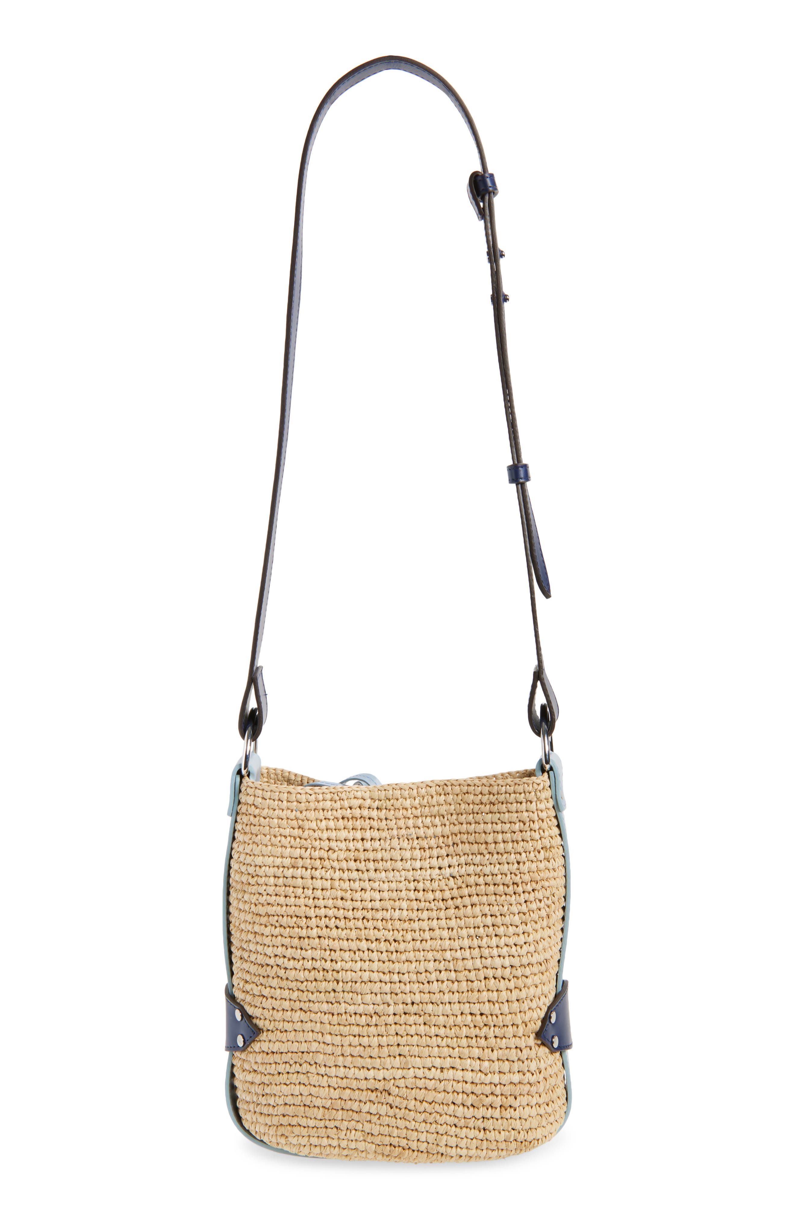 Isabel Marant Mini Bayia Raffia Bucket Bag, Alternate, color, Natural/ Blue