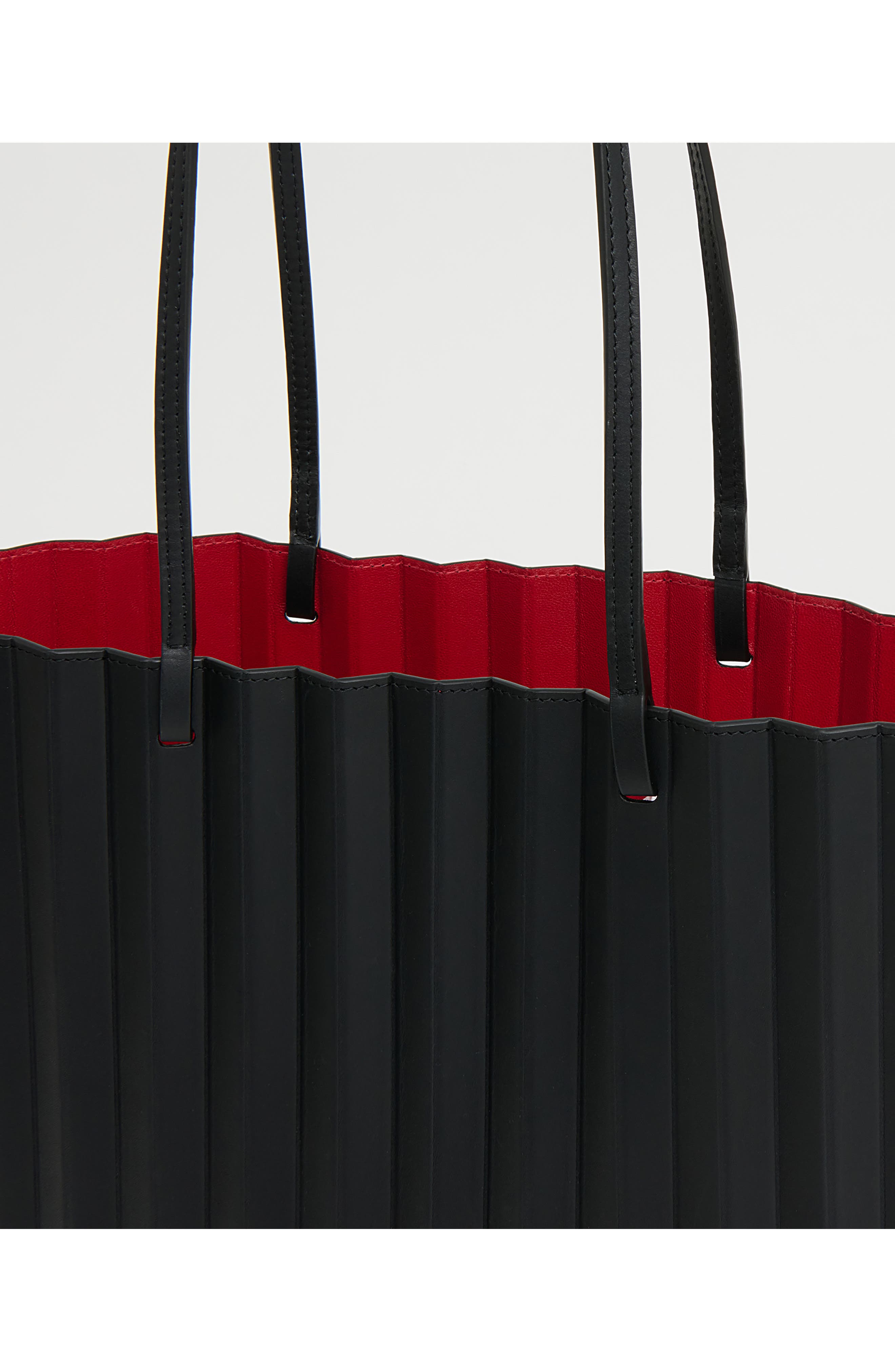Large Filo Pleated Tote, Alternate, color, BLACK/ FLAMMA