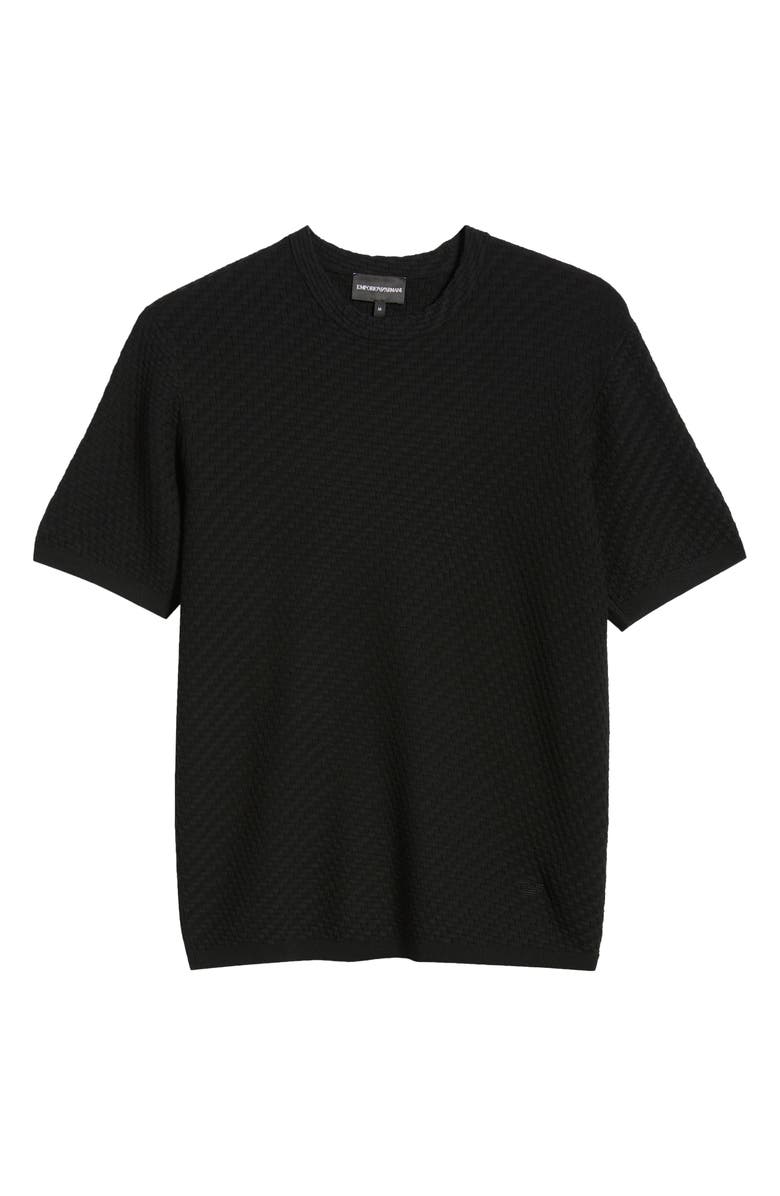 Emporio Armani Short Sleeve Basket Stitch Sweater, Main, color, Solid Black