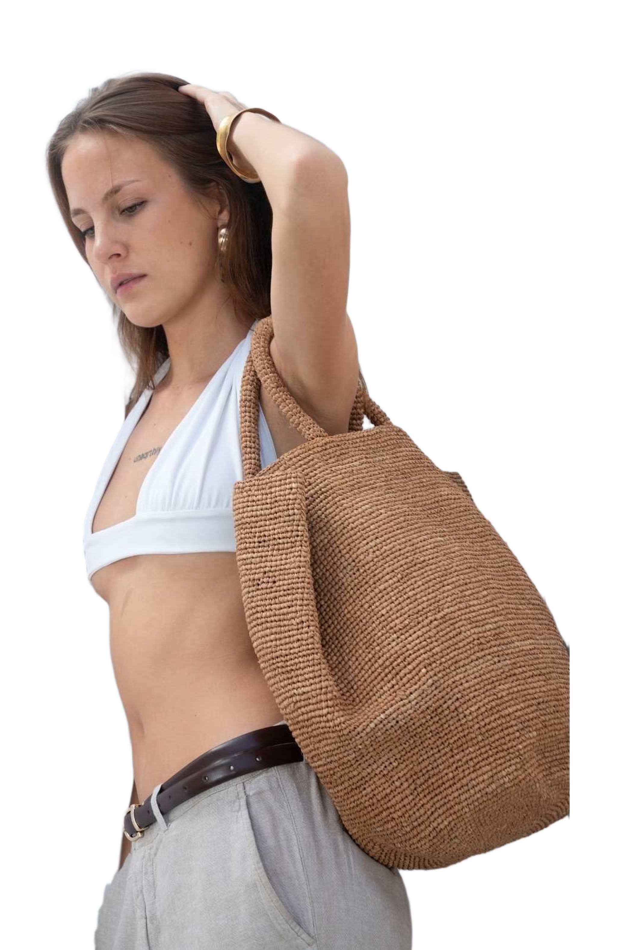 Zanatany Concepts Caramel Raffia Beach Tote Bag, Alternate, color, Caramel